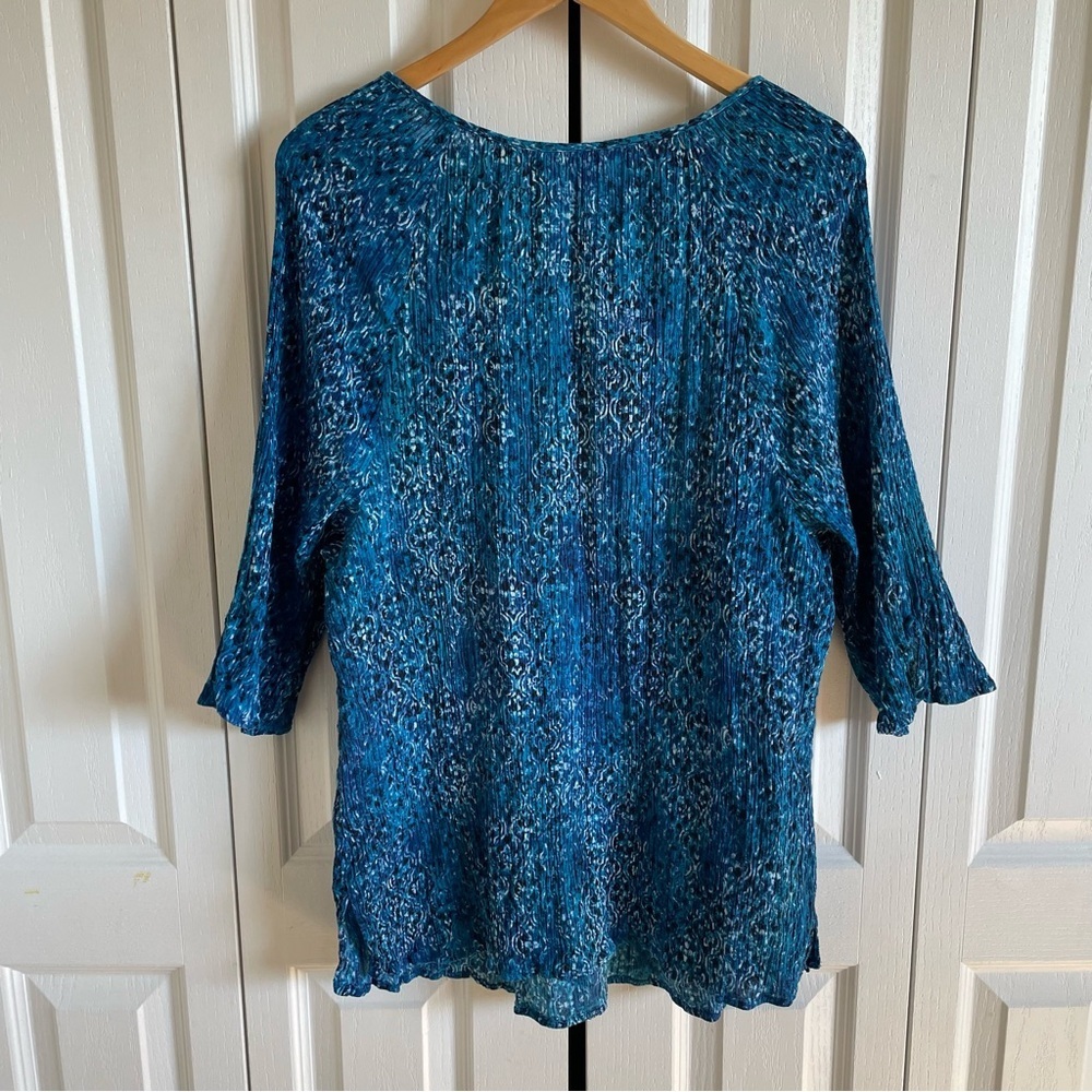 Catherines Tunic Top Women’s 1X Blue Paisley Tassel Tie Sequin Slit Lightweight - Picture 8 of 15
